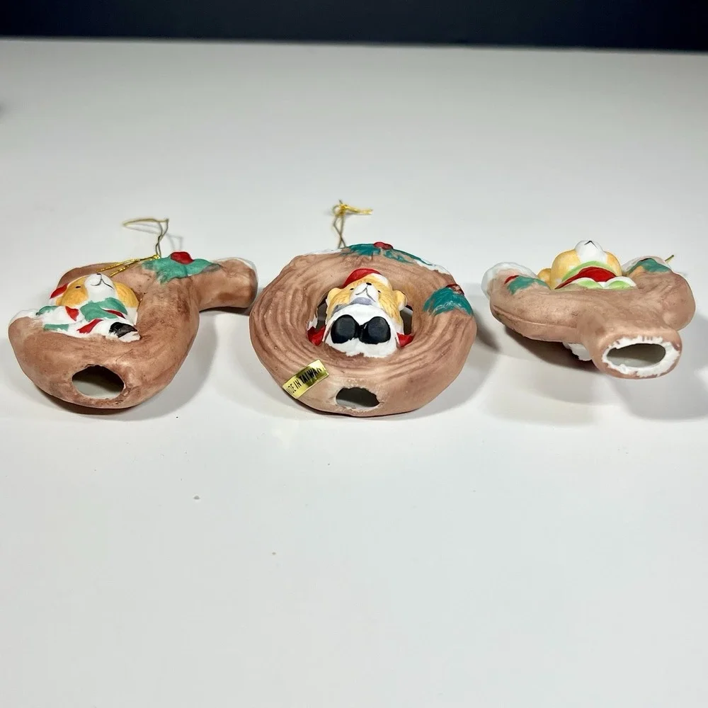 VTG Christmas Around The World JOY Teddy‎ Bears Letter Ornaments Set of 3 w/Box